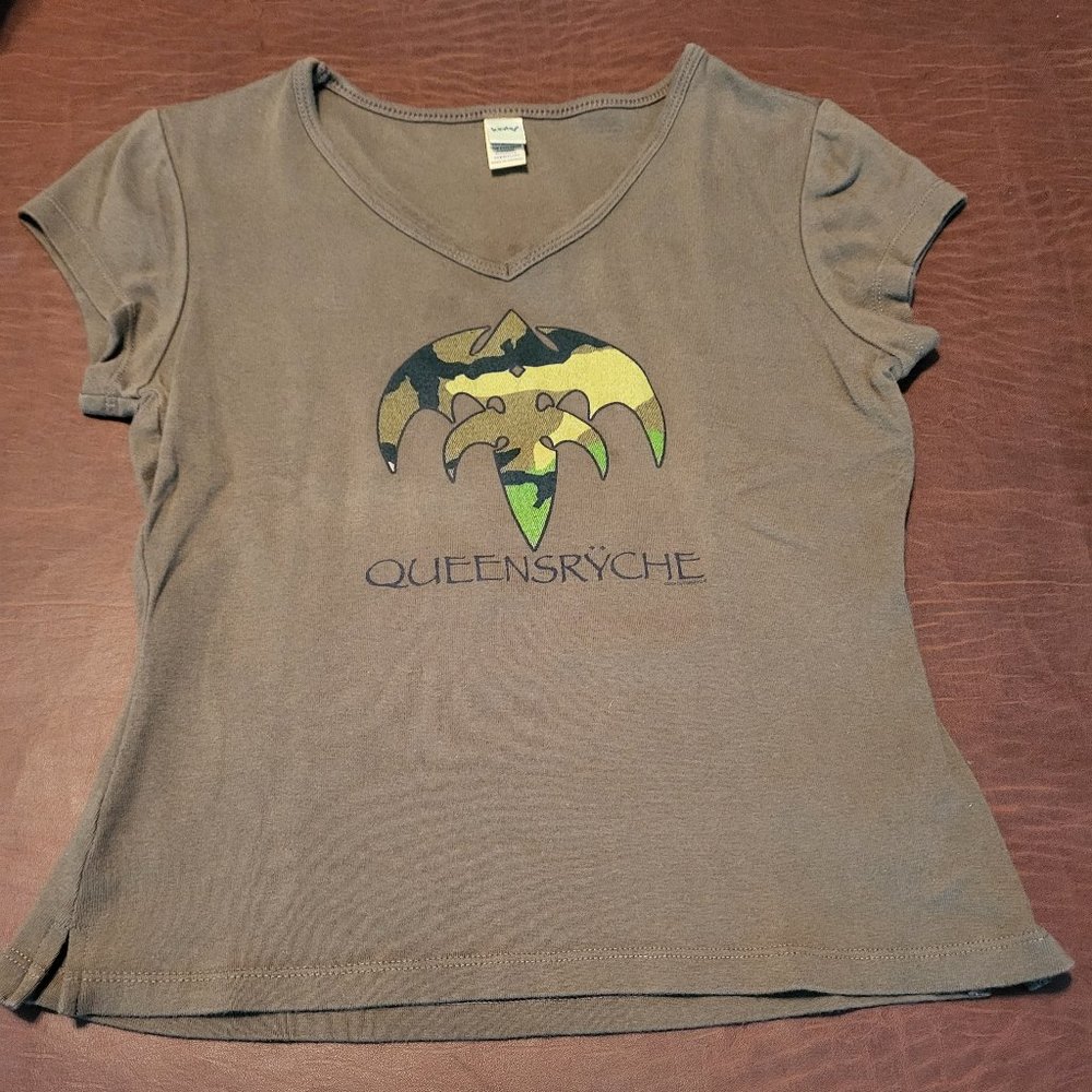 Queensryche Olive Green Logo American Soldier T-Shirt Women's Medium